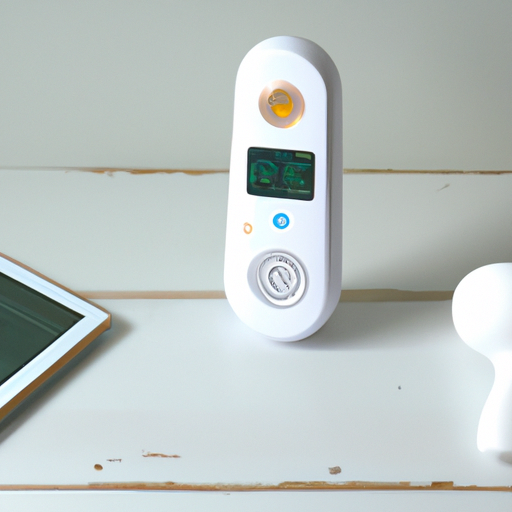 מוניטור לתינוק, מדחום חכם ומכונת רעש לבן מסודרים יחד כדוגמאות לגאדג'טים חדשניים להורים מודרניים.