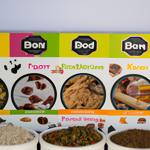 תמונה של מגוון מותגי מזון לכלבים המציגים מרכיבים שונים